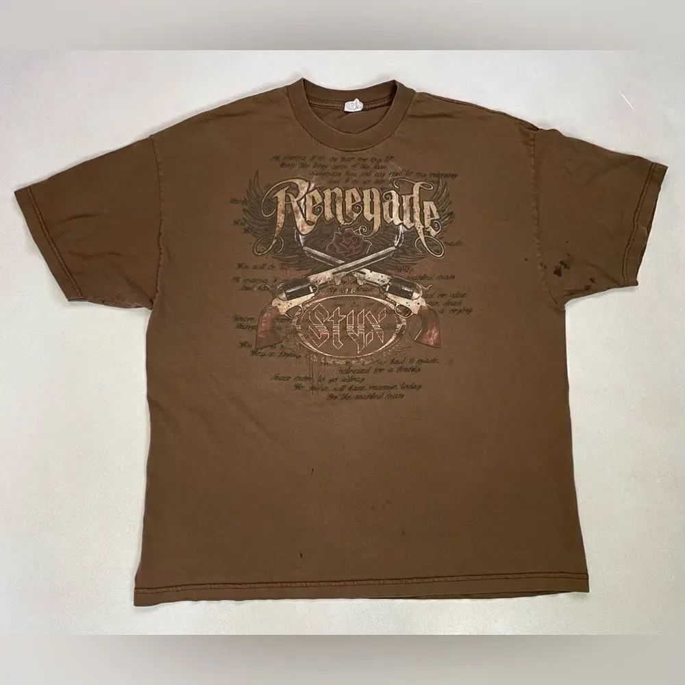 Styx Renegade North American Tour Graphic T-shirt Men XXL Brown Short Sleeve